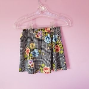 black and white patterned skirt with flowers